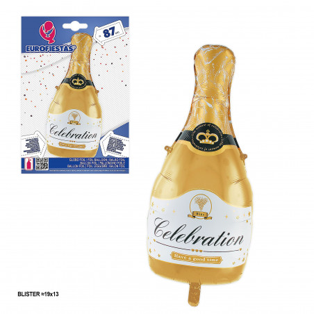 Balão coração garrafa champanhe comemoração ouro 86x44cm