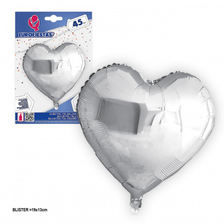 Balão metalizado coração glitter prateado 45cm