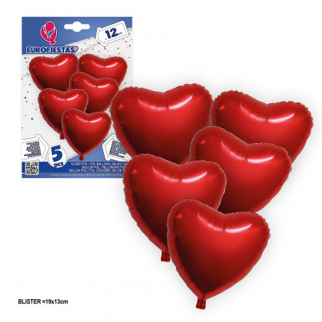 Globo de foil coração vermelho brilho 12cm 5pcs