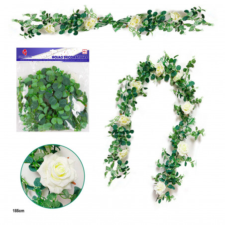Folha decorativa com rosas brancas