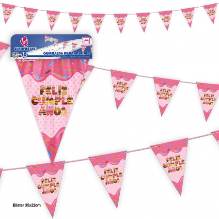 Guirlanda de bandeirinhas choco rosa feliz aniversário