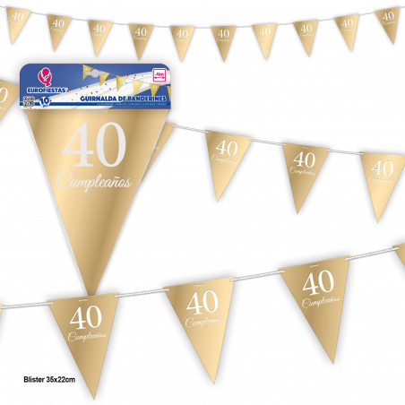 Guirlanda de flâmulas douradas de 40º aniversário