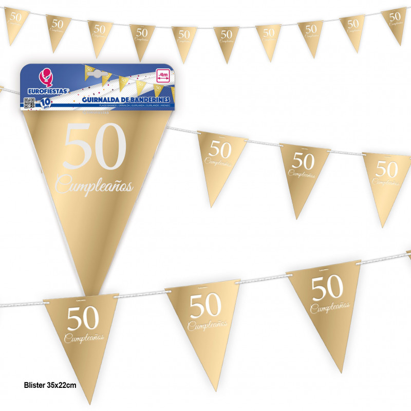 Guirlanda de flâmulas douradas de 50º aniversário