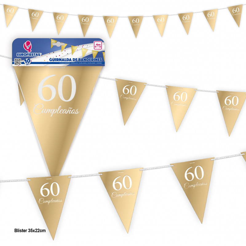 Guirlanda de flâmulas douradas de 60º aniversário