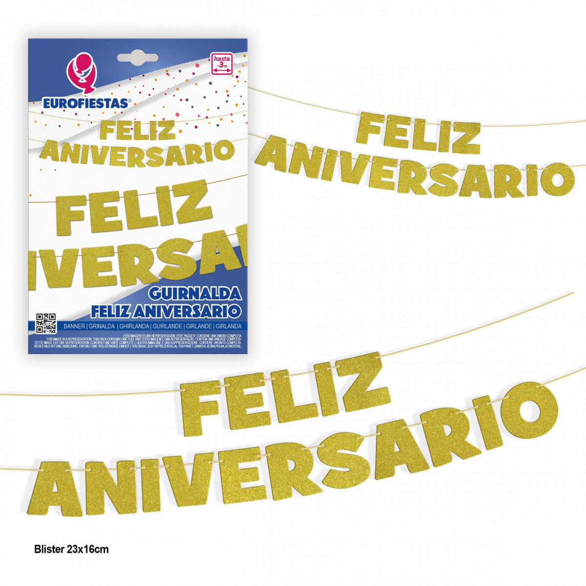 Guirlanda letras feliz aniversário purpurina ouro