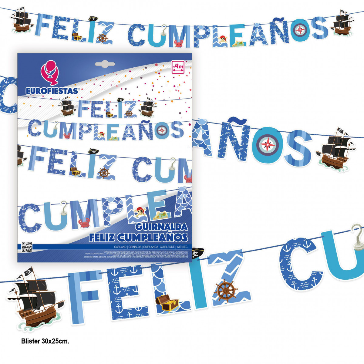 Guirlanda de feliz aniversário com elementos piratas