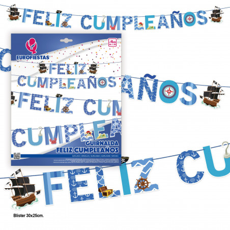 Guirlanda de feliz aniversário com elementos piratas