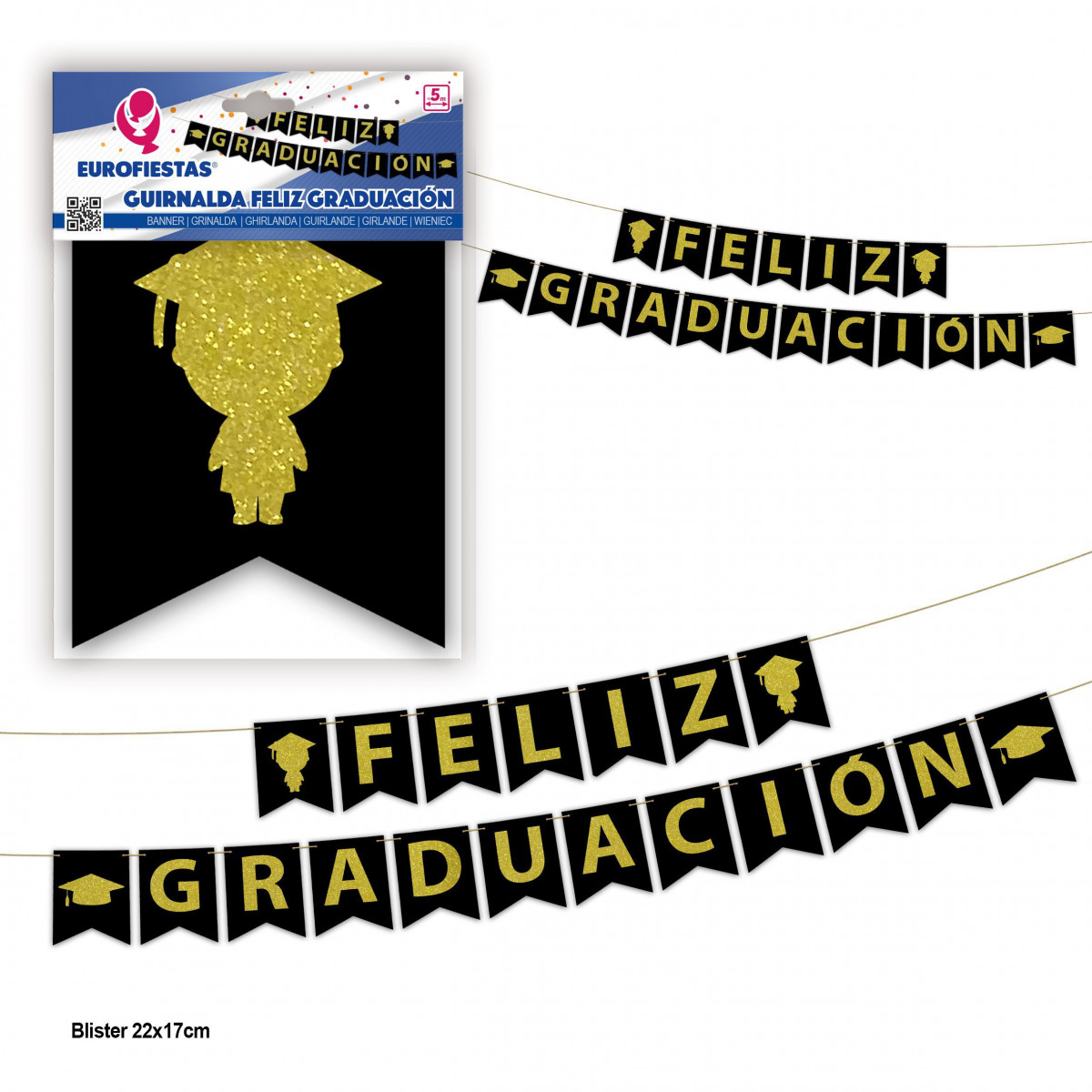Guirlanda feliz graduação letras douradas queimadas