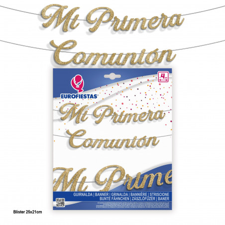 Guirlanda letras comunhão minúsculas purpurina ouro