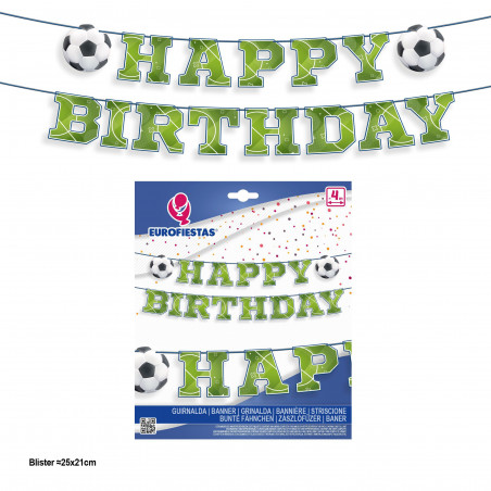 Feliz aniversário carta de futebol guirlanda borda azul