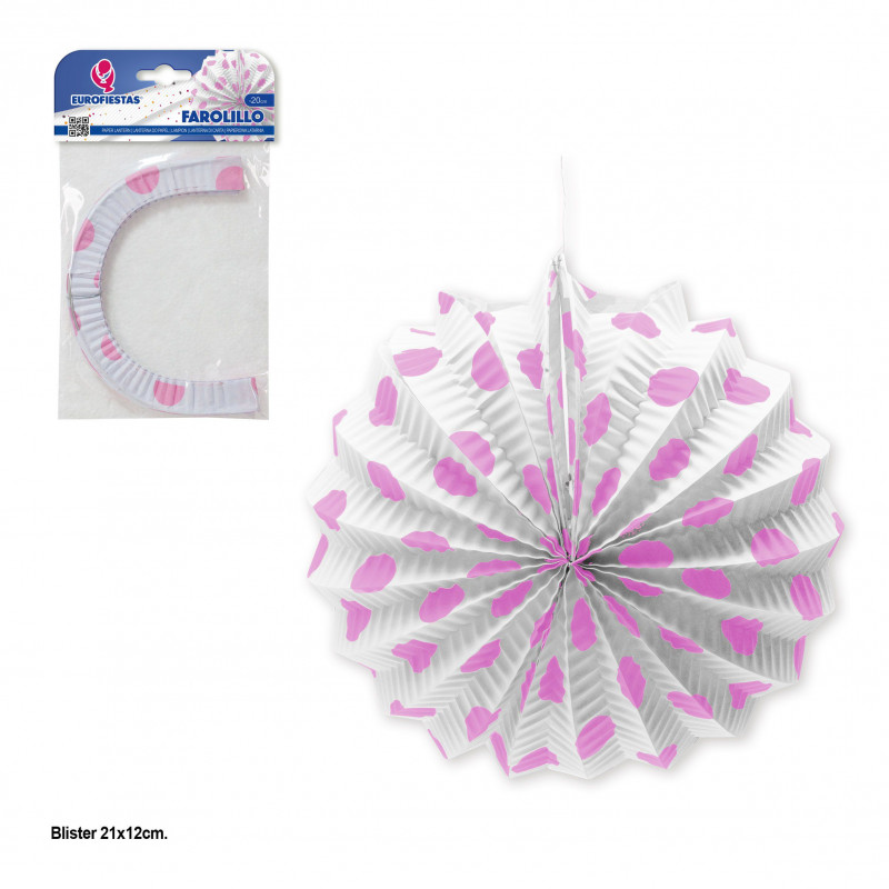 Lanterna branca com bolinhas rosa claro