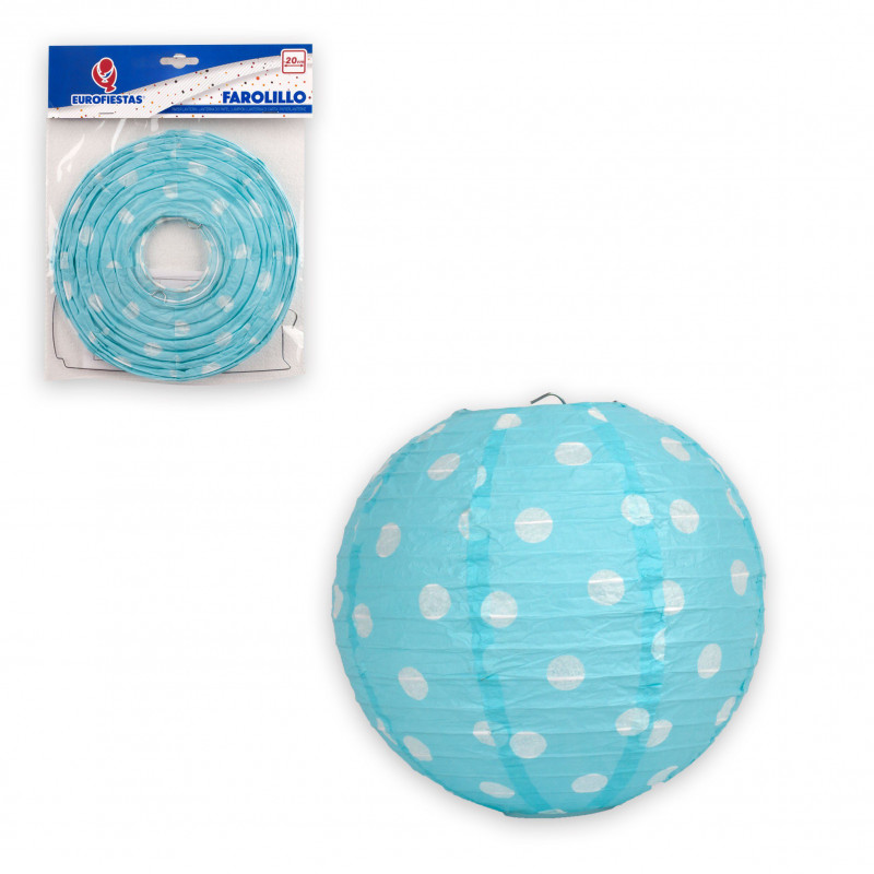 Lanterna redonda 20cm bolinhas celestes