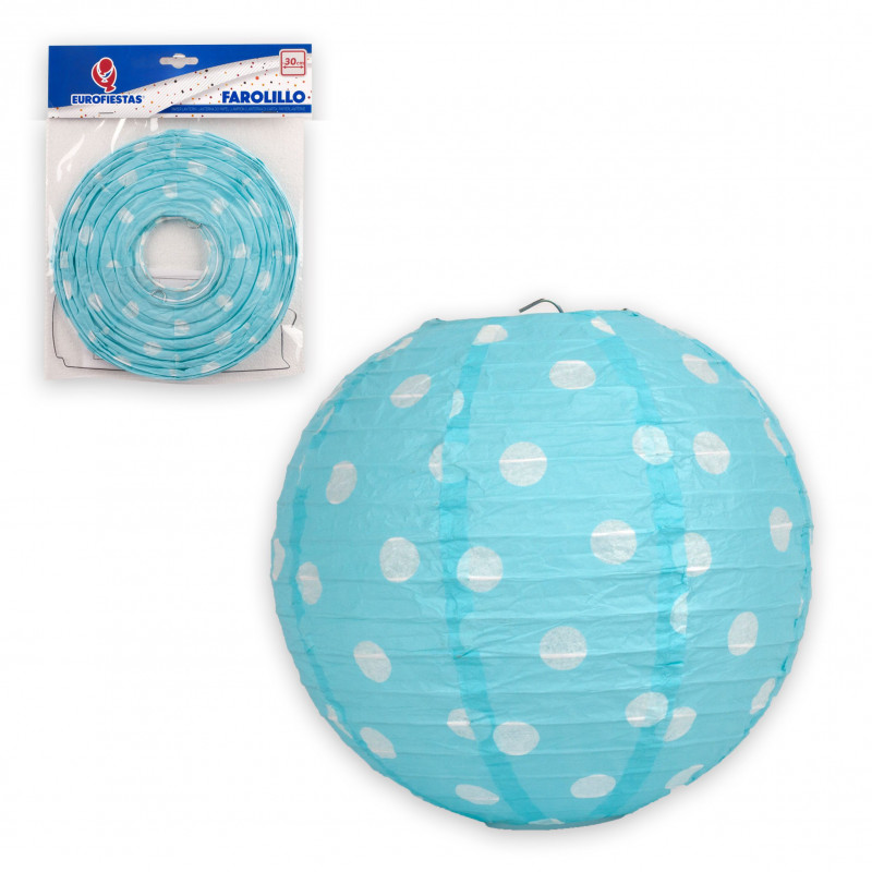Lanterna redonda 30cm bolinhas celeste