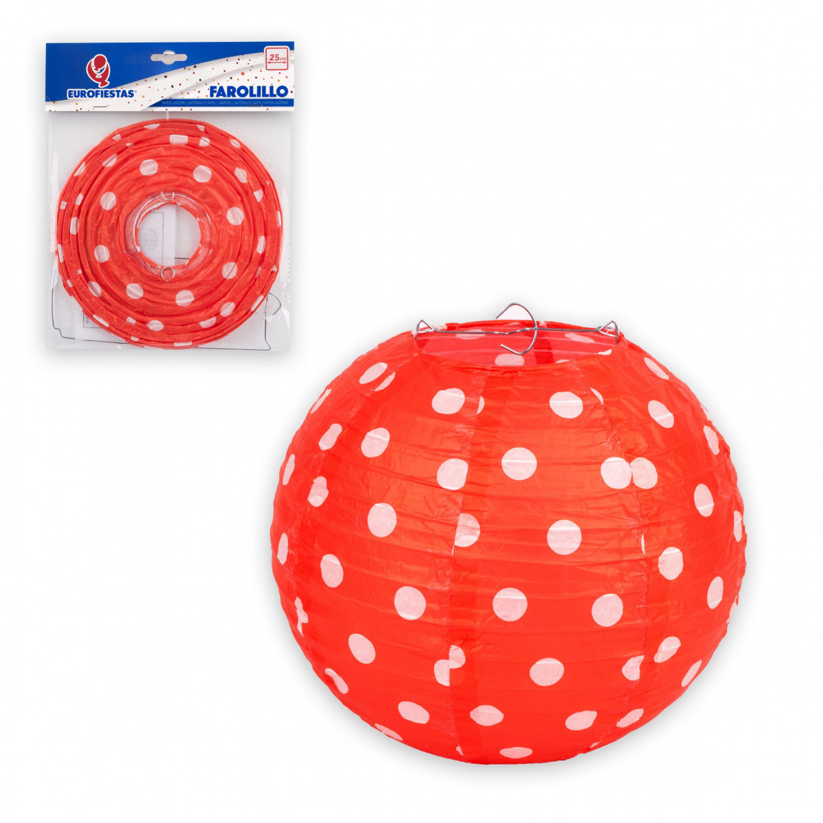 Lanterna redonda 25cm pontos vermelhos