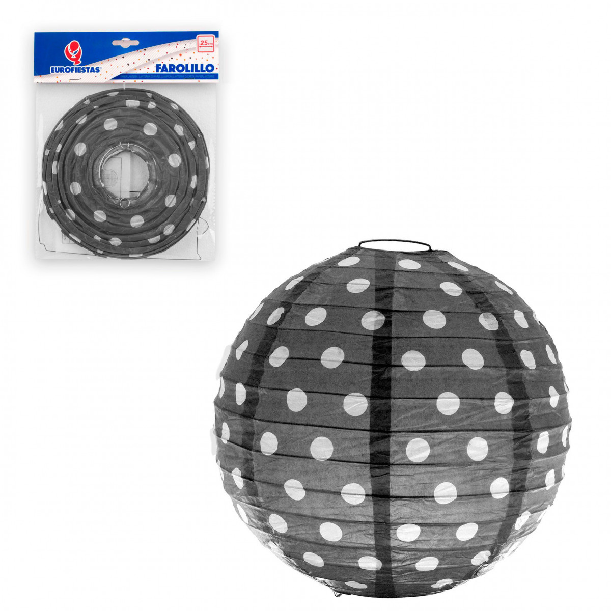 Lanterna redonda 25cm pontos pretos