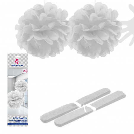 Golgante pompom 2u 30cm branco