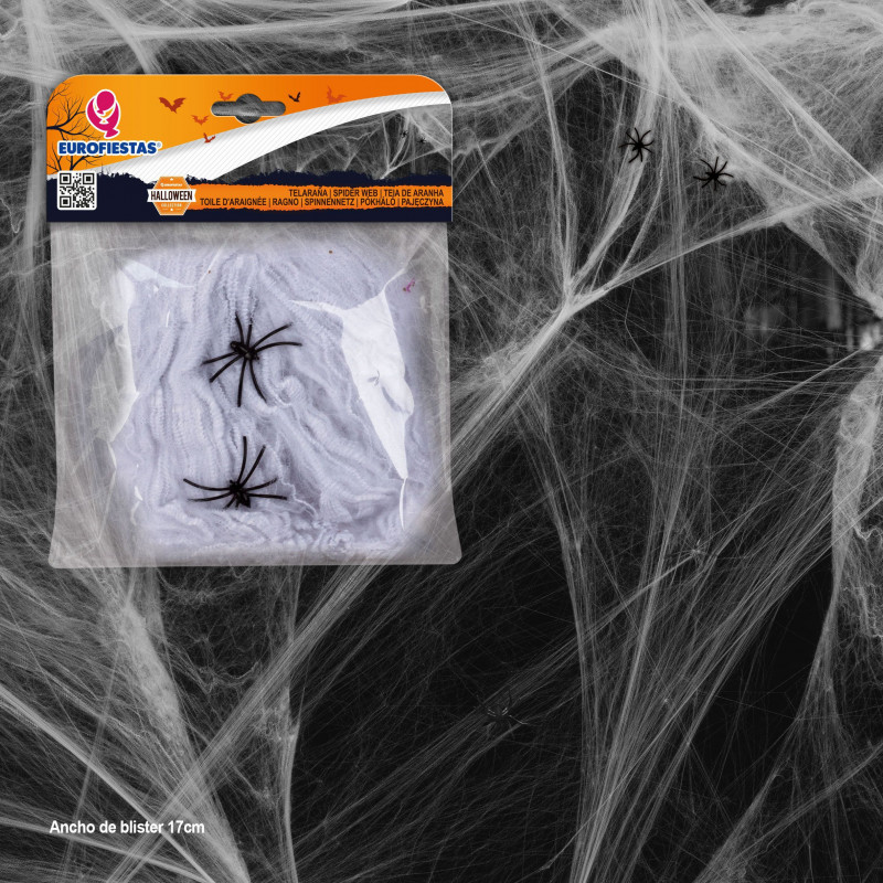 Teia decorativa de Halloween com aranhas 20g branca