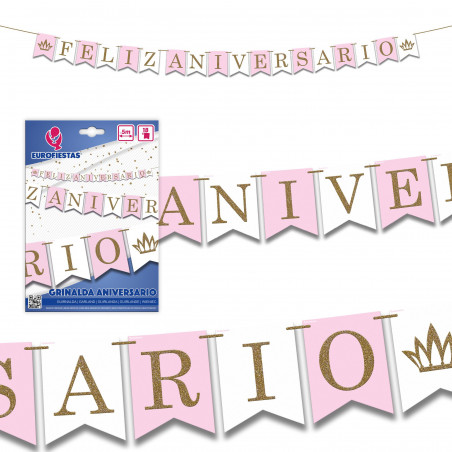 Fita de feliz aniversário rosa branco purpurina ouro