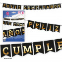Guirlanda preta feliz aniversário ouro metalizado