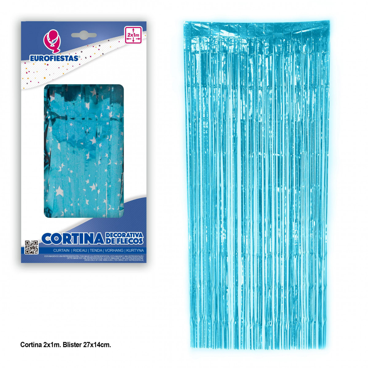 Cortina franjas 2x1 estrelas azul celeste