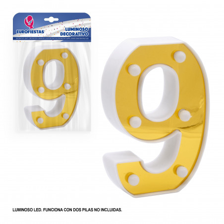 Número LED 16cm dourado 9