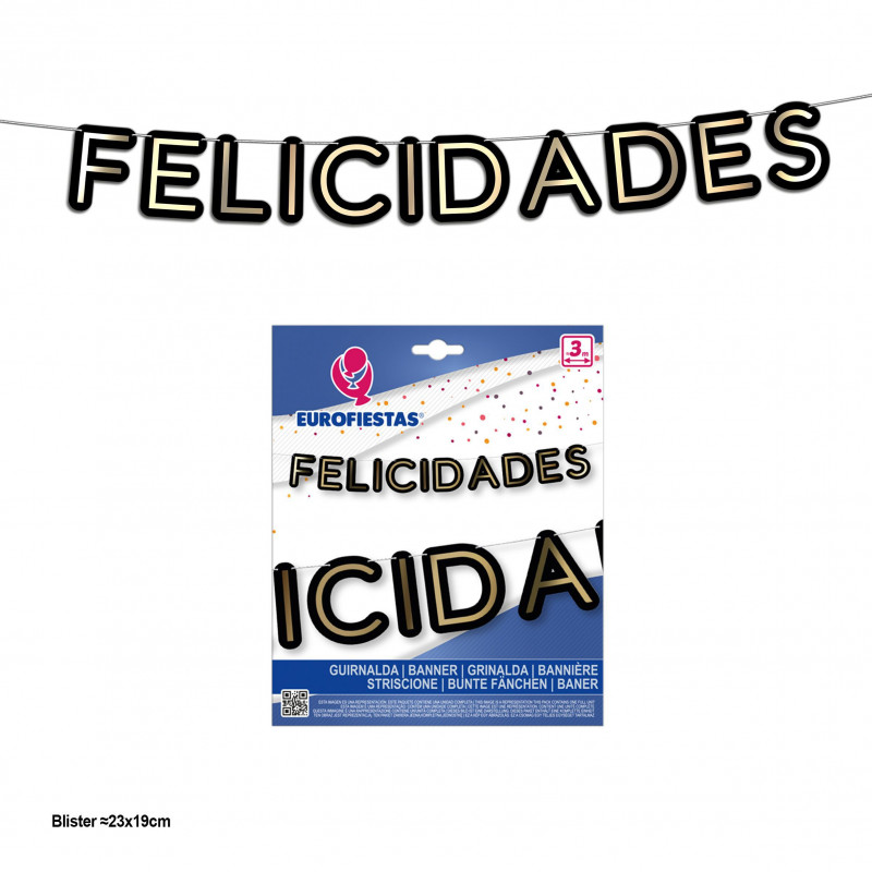 Parabéns guirlanda letras pretas e ouro metálico