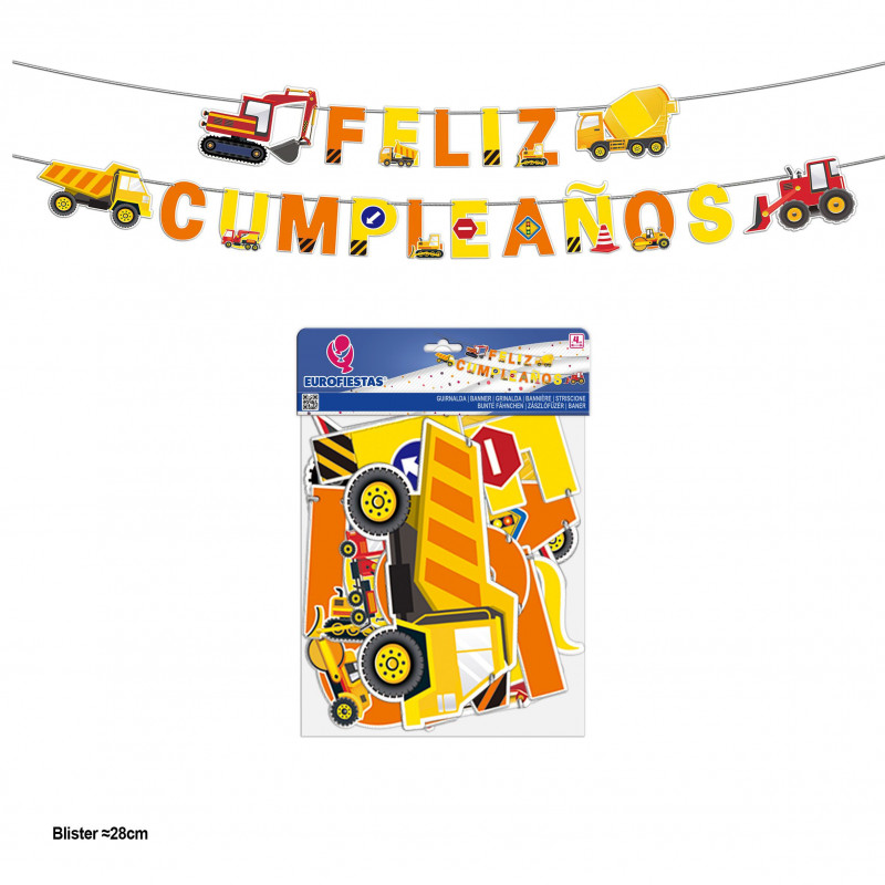 Fita feliz aniversário veículos de construção