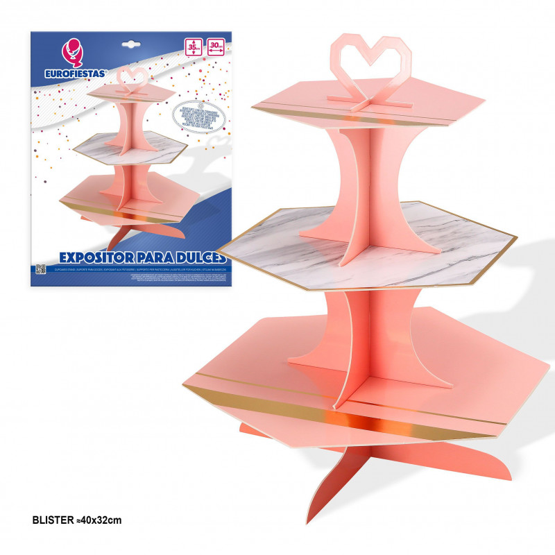 Expositor de doces poligonal rosa pastel