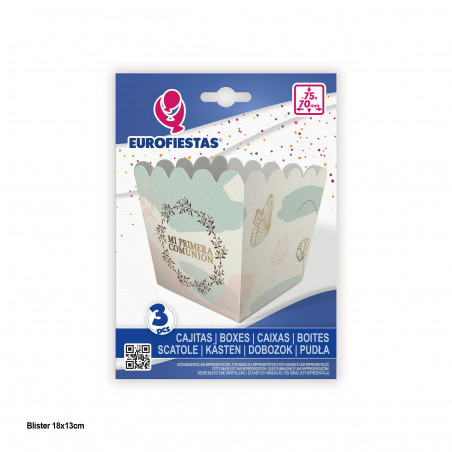 Caixa de pipoca pequena 3pcs comunhão bege e ouro