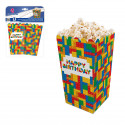 Caixas de pipoca com design de bloco de feliz aniversário - Pacote com 3