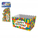 Caixas de pipoca com design de bloco de feliz aniversário - Pacote com 3