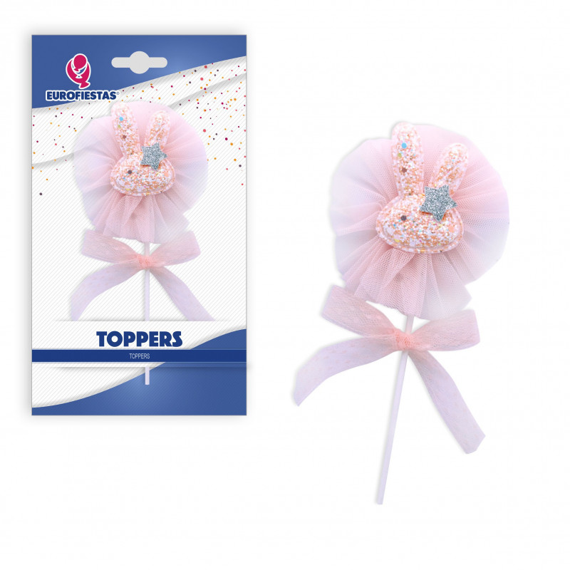 Topper coelhinho purpurina rosa