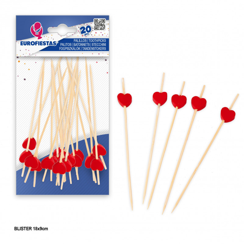 20 palitos 12cm corações