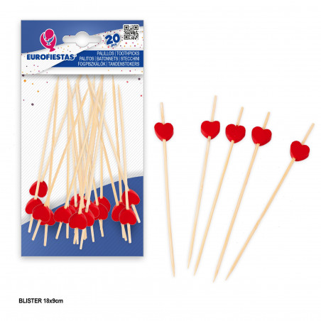 20 palitos 12cm corações