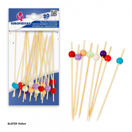 20 palitos 12cm bolinhas coloridas