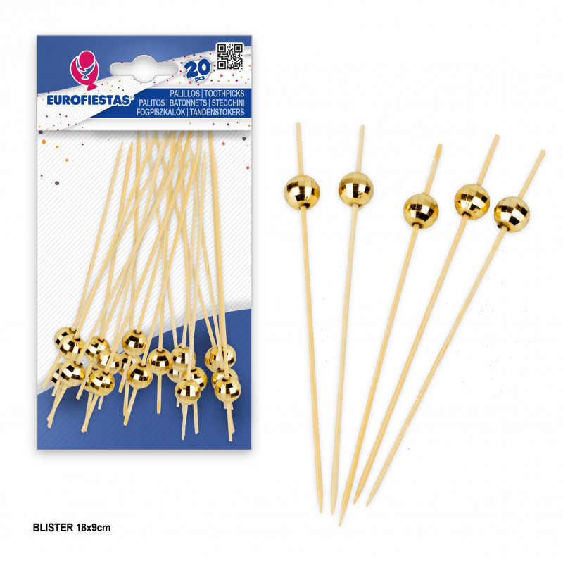 20 palitos 12cm bolas disco ouro