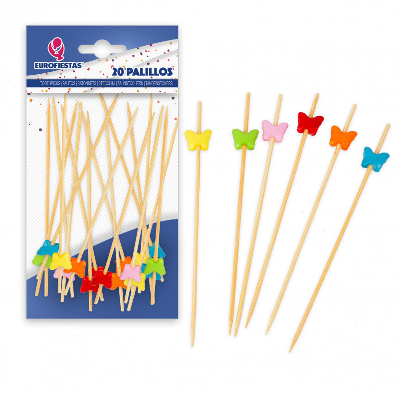 20 palitos 12cm borboletas coloridas