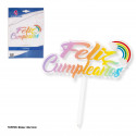 Topper feliz aniversário arco-íris tons