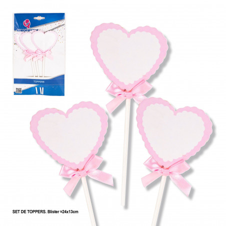 Toppers coração com laço rosa