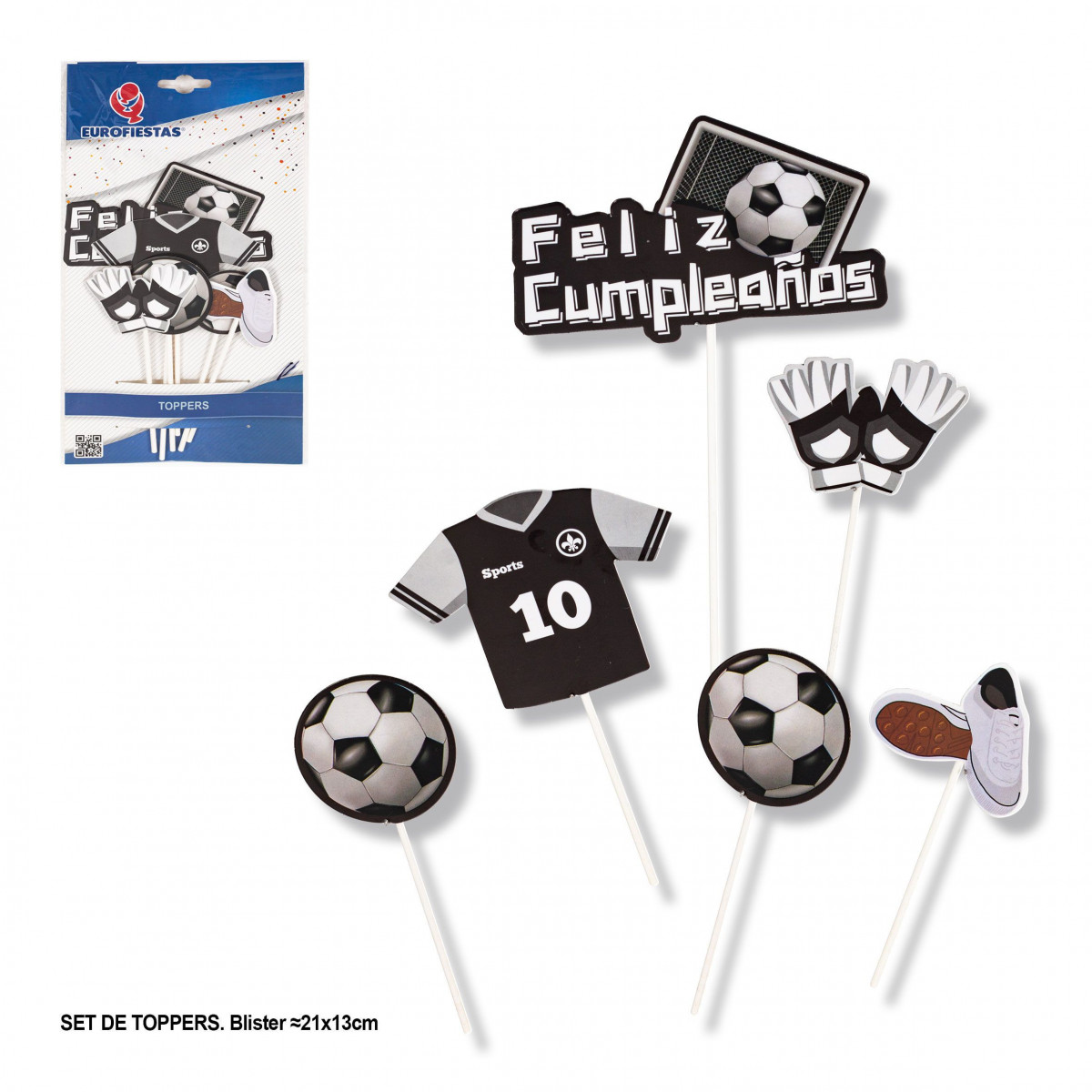 Toppers de futebol feliz aniversário 18cm 6pcs