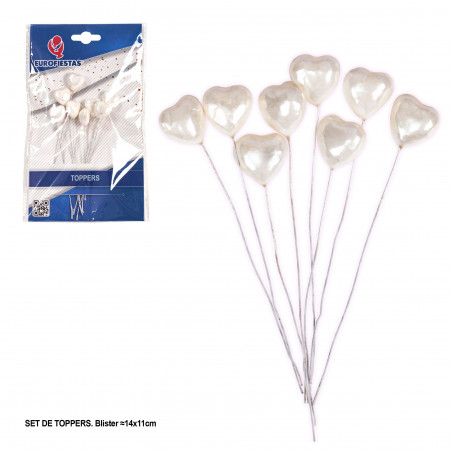 Toppers corações brancos 11cm 8pcs