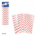 Canudos brancos corações vermelhos 20pcs