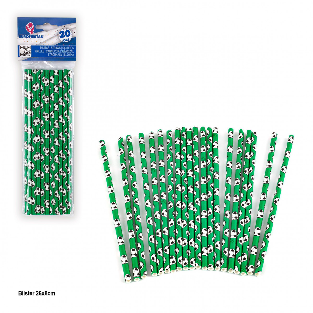 Canudos de Papel com Design de Futebol Pacote com 20 para Festas
