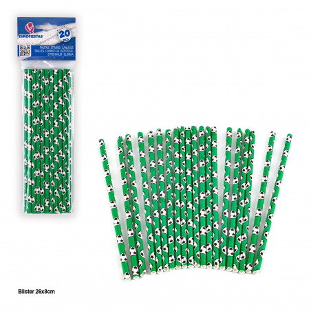 Canudos de Papel com Design de Futebol Pacote com 20 para Festas