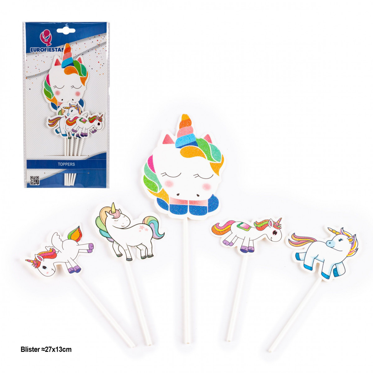 Topper unicórnios cores vivas 5pcs