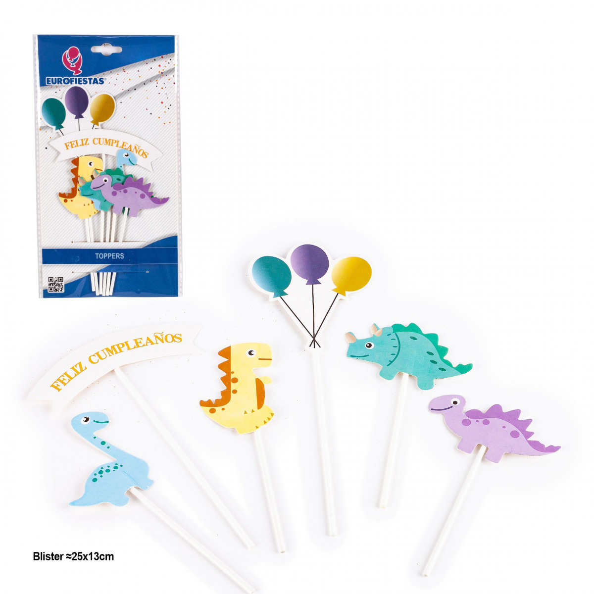 Conjunto de Toppers para Bolos Feliz Aniversário com Dinossauros Decoração Divertida