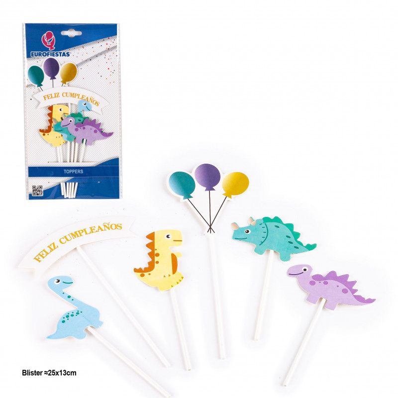 Conjunto de Toppers para Bolos Feliz Aniversário com Dinossauros Decoração Divertida