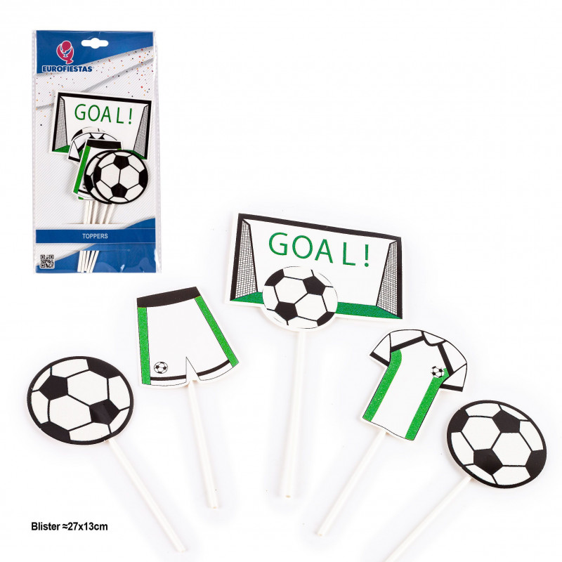 Toppers de Futebol Pacote com 5 Decorações para Bolos, Cupcakes e Sobremesas