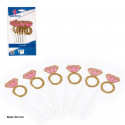 Topper anéis com diamante rosa e glitter dourado 2pcs