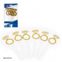 Topper anéis com glitter diamante ouro 6pcs